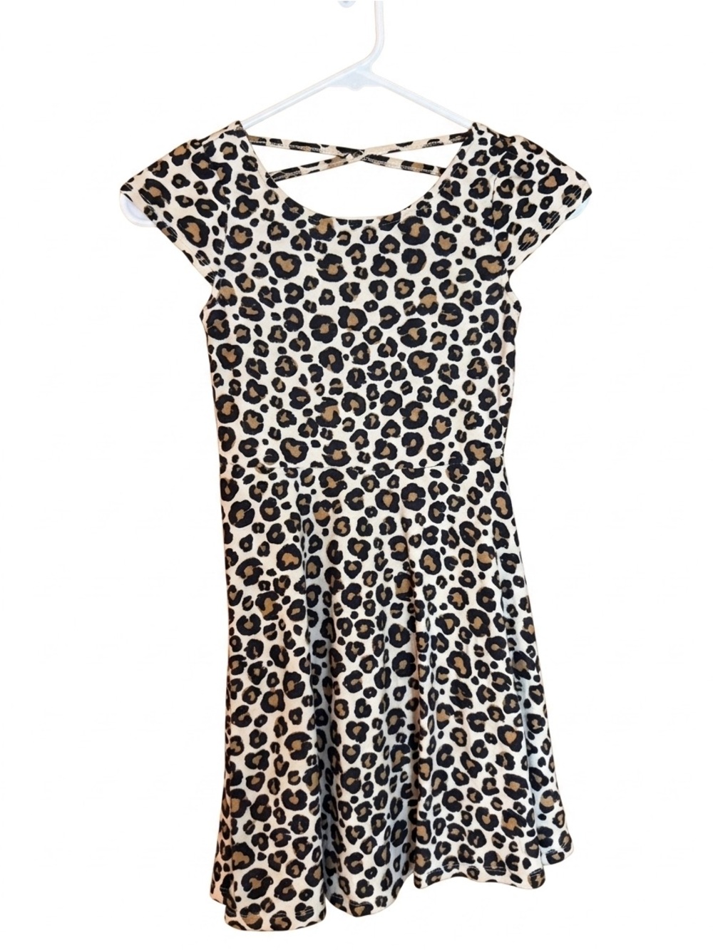 Epic Threads Girls Beige and Black Leopard Print Crisscross Back Dress